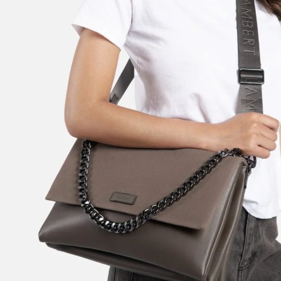 LAMBERT | The Victoria - 3-In-1 Metro Vegan Microsuede Handbag | Brown - Picture 7 of 14